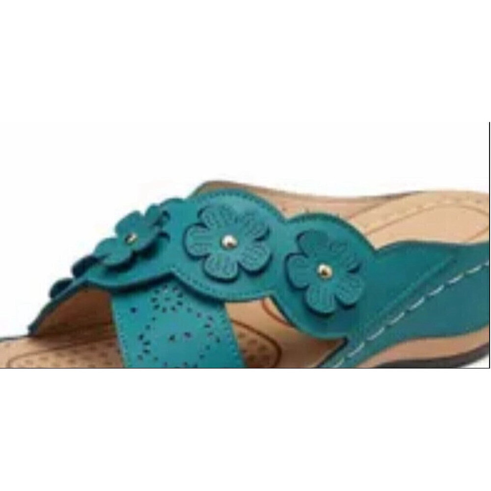 Floral Casual Wedge Sandals In Blue - Picture 3 of 5
